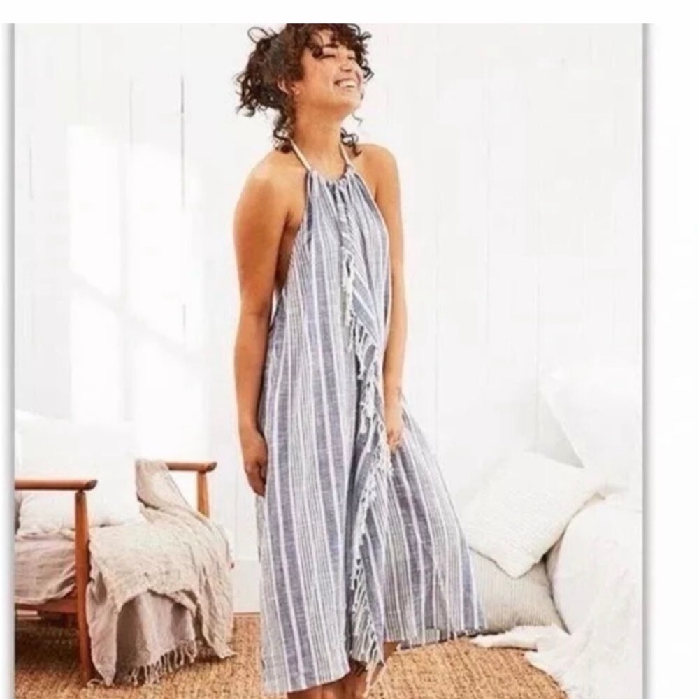 Aerie Blue and White Striped Backless Dress